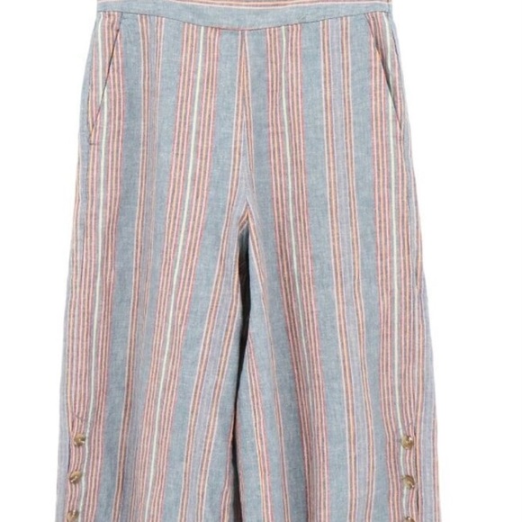 Madewell Tall Side-Button Huston Pull-On Crop Linen Blend Pants Rainbow Stripe L - Picture 3 of 6